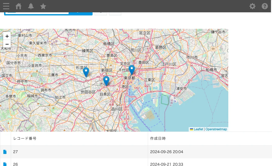 地図表示プラグイン - 登録した地点は一覧画面で一括表示